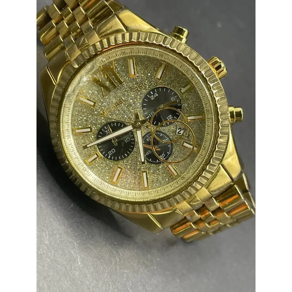 Michael Kors Gold Tone Glitz Chronograph Wristwatch Fluted Bezel For Parts
